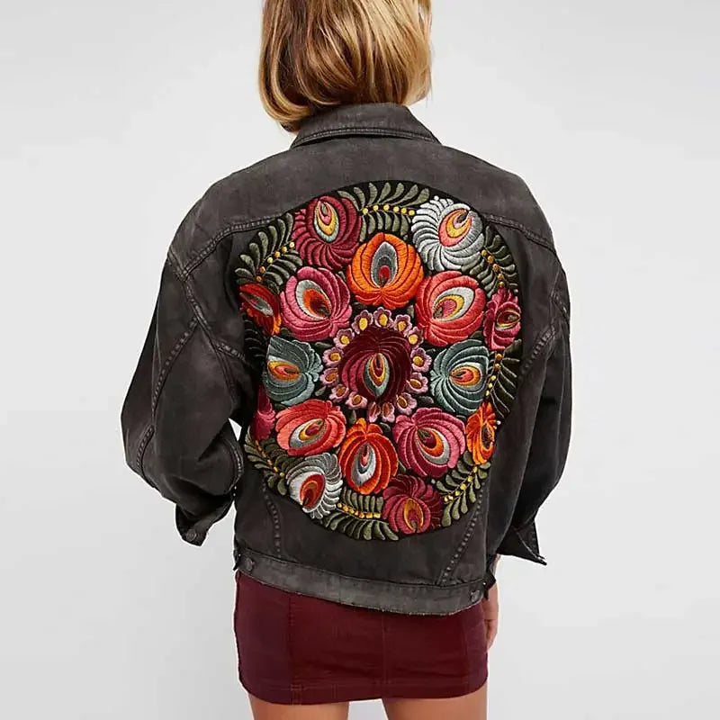 🌹 Boho Garden Bloom Denim Jacket