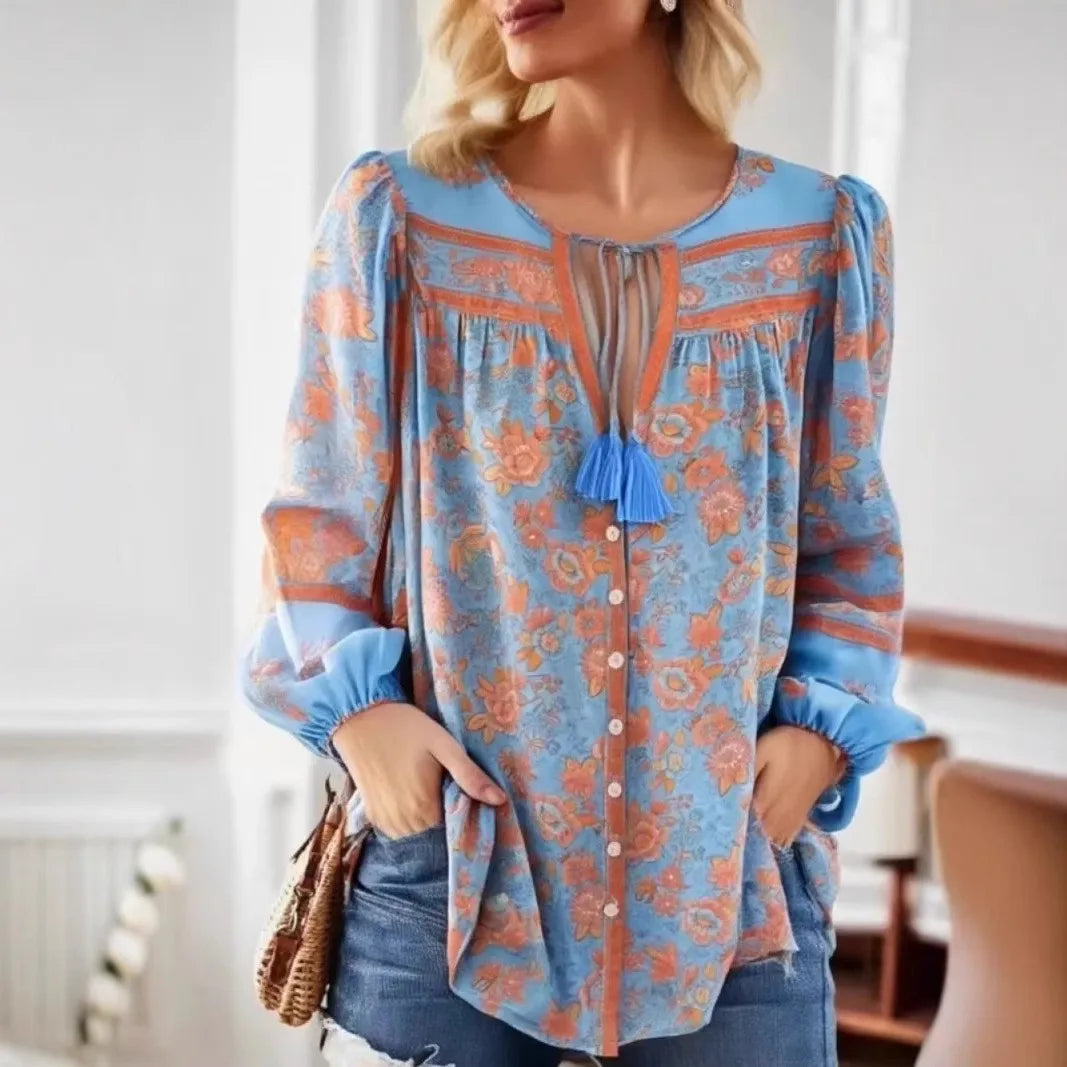 πΈ Boho Floral Tassel Blouse