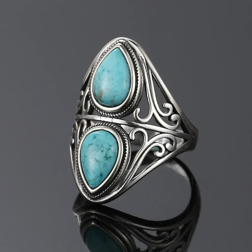 π Boho Double Turquoise Ring β 925 Sterling Silver (Sizes 5β12)