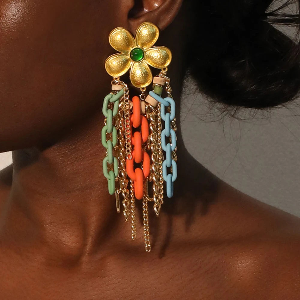 Fiesta Floral: Boho Multi-Chain Tassel Earrings
