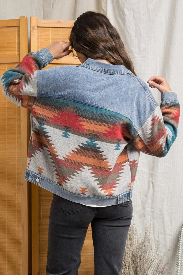 Boho Aztec Patchwork Denim Jacket