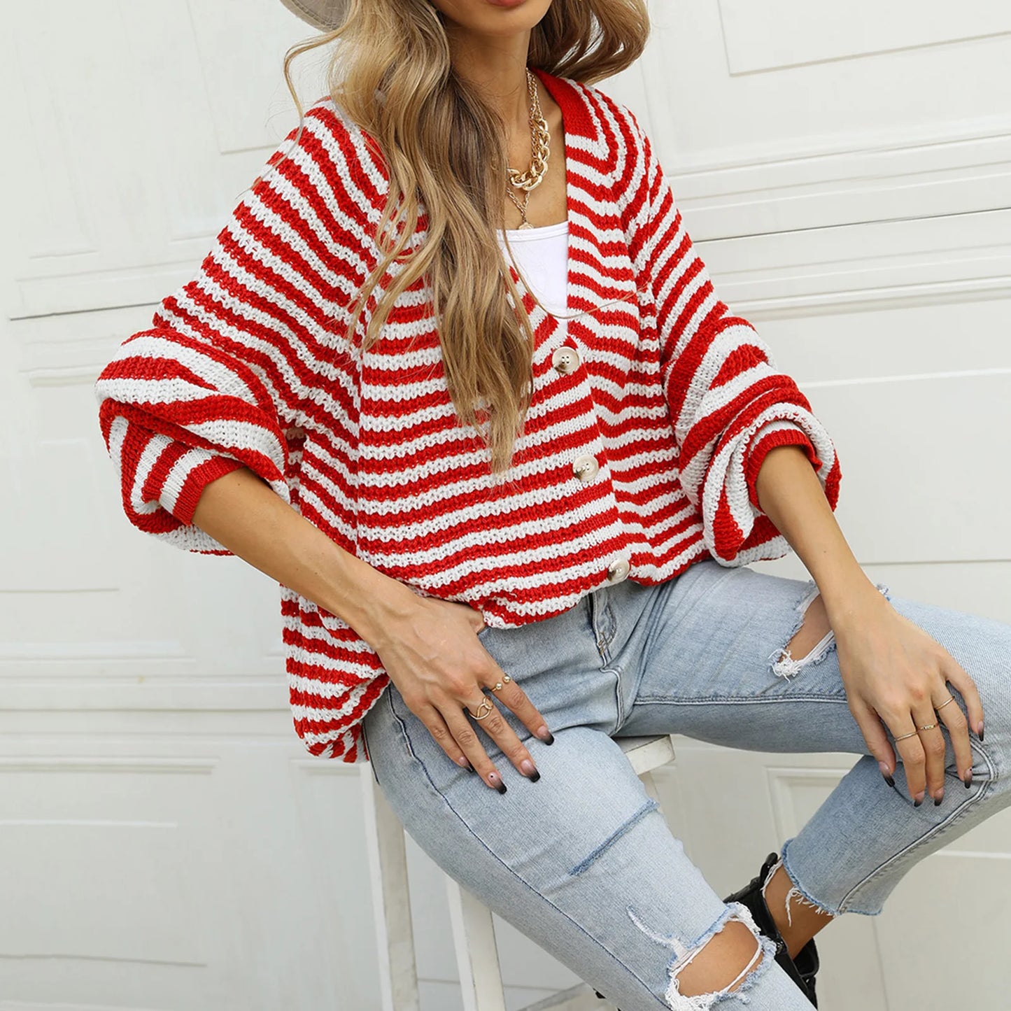 Boho Striped Breeze Button Cardigan