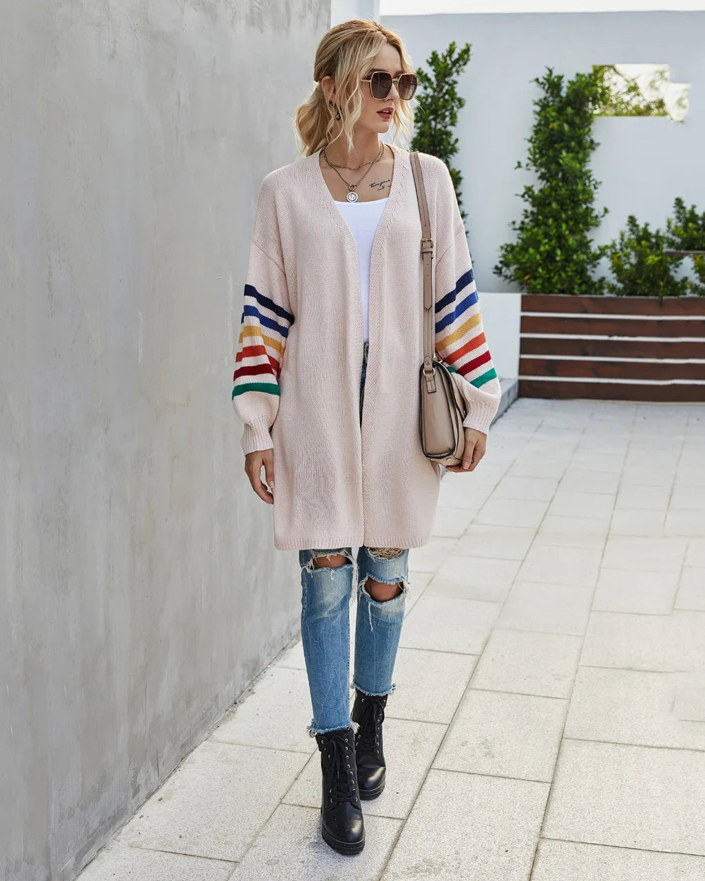 Boho Breeze Stripe Sleeve Knit Cardigan