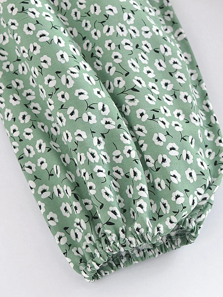 Boho Green Tie-Front Blouse – Rayon Cotton Blend