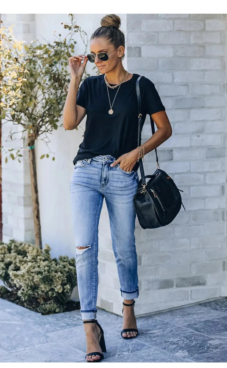 Boho Distressed Cuffed Denim Jeans β Effortless Style, Everyday Cool