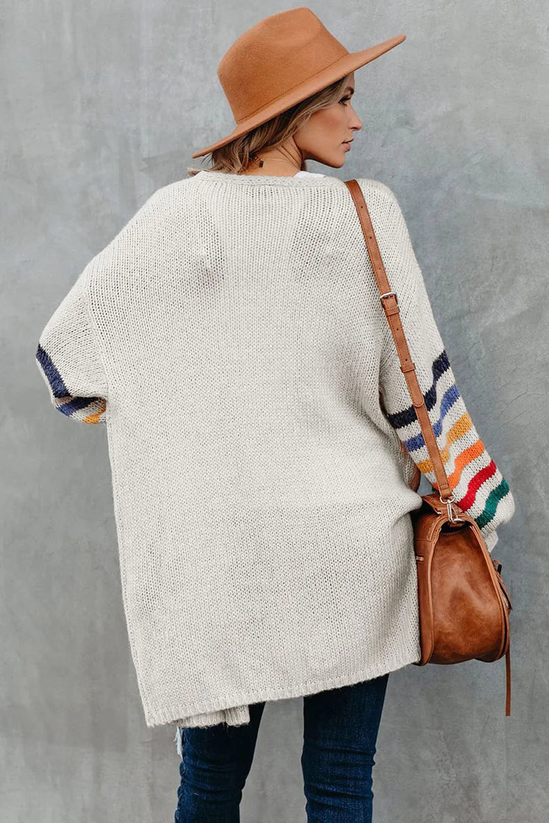 Boho Breeze Stripe Sleeve Knit Cardigan