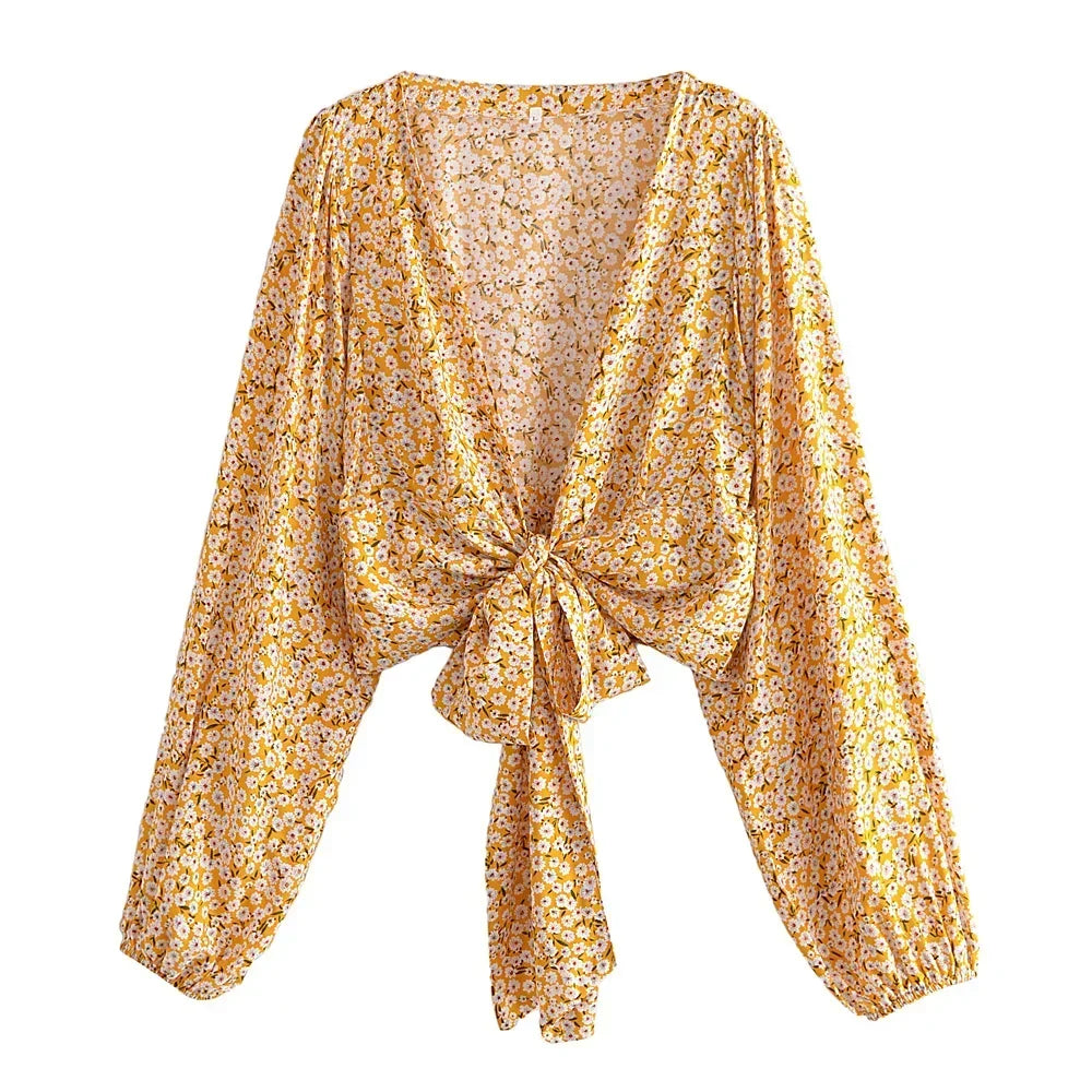 Boho Floral Tie-Front Blouse