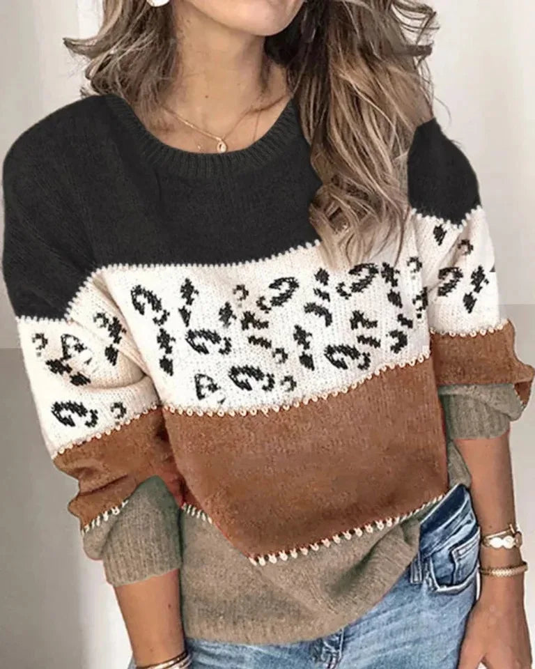 Boho Colorblock Leopard Sweater