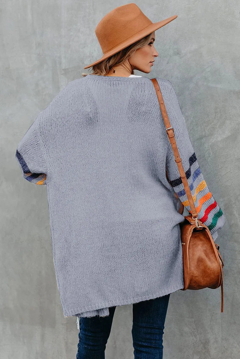 Boho Breeze Stripe Sleeve Knit Cardigan