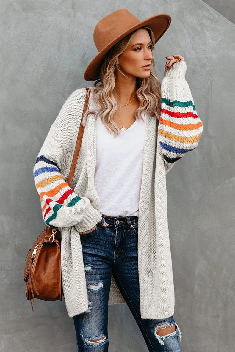 Boho Breeze Stripe Sleeve Knit Cardigan