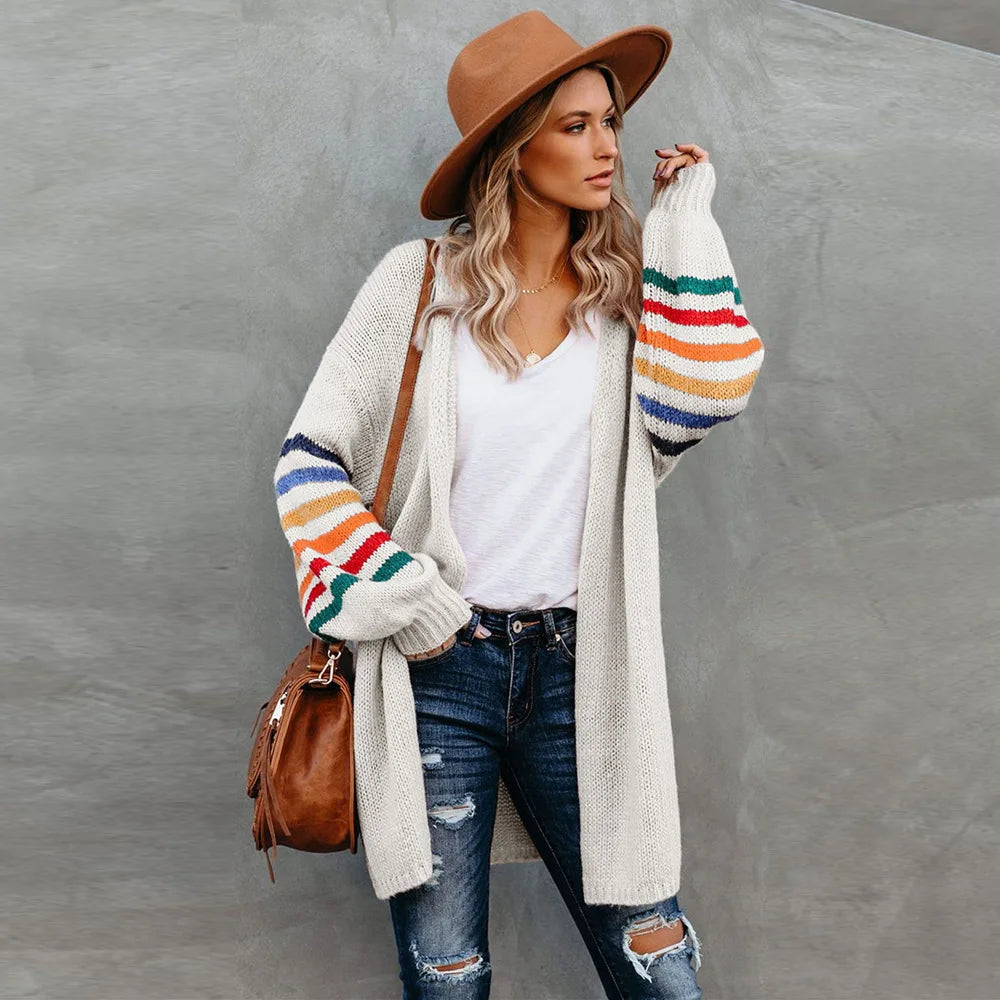 Boho Breeze Stripe Sleeve Knit Cardigan