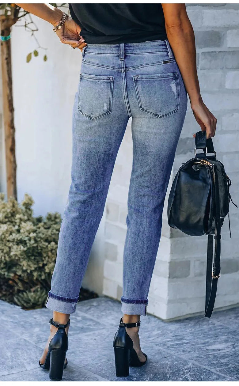 Boho Distressed Cuffed Denim Jeans β Effortless Style, Everyday Cool