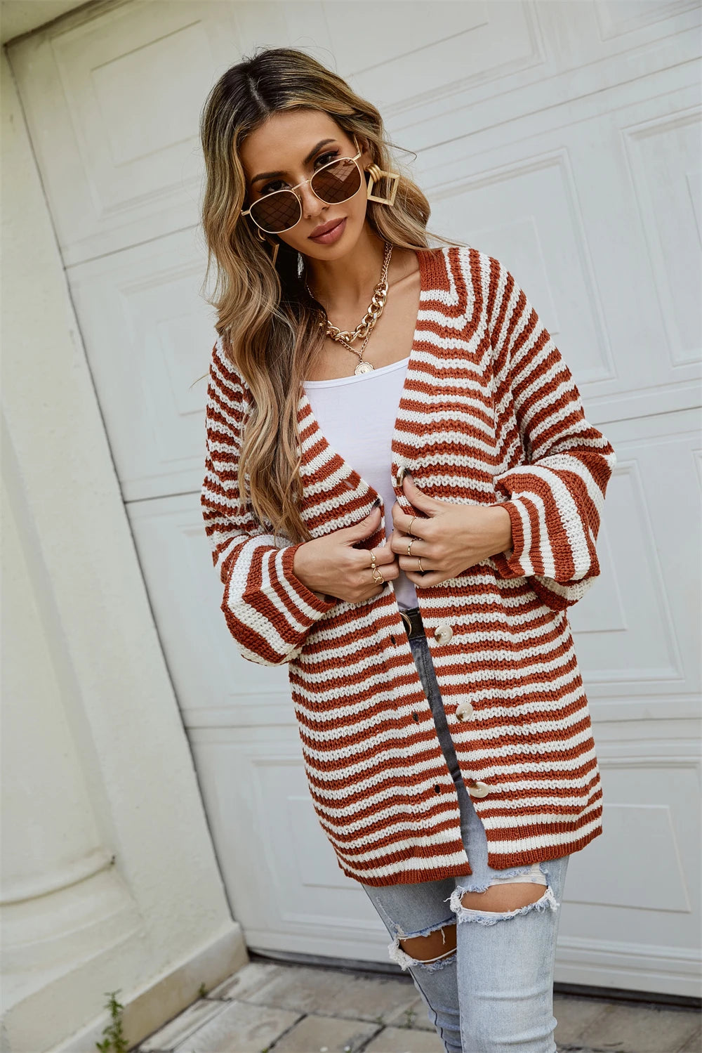 Boho Striped Breeze Button Cardigan