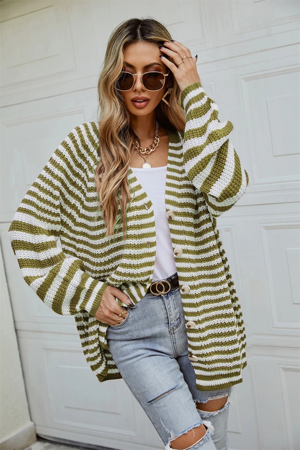 Boho Striped Breeze Button Cardigan