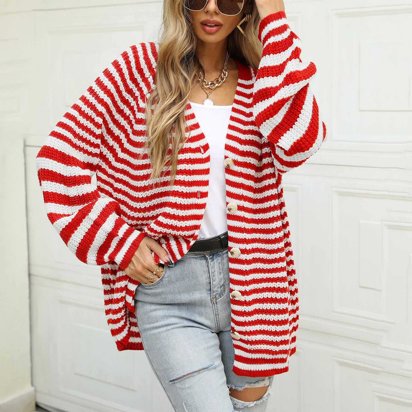 Boho Striped Breeze Button Cardigan