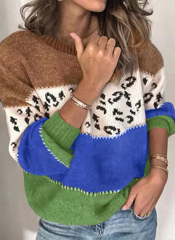 Boho Colorblock Leopard Sweater