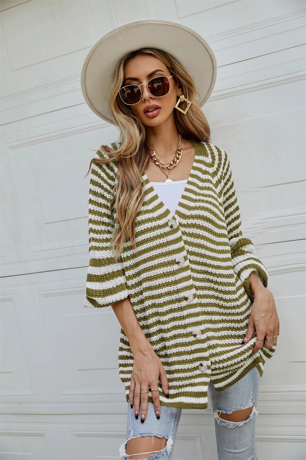 Boho Striped Breeze Button Cardigan