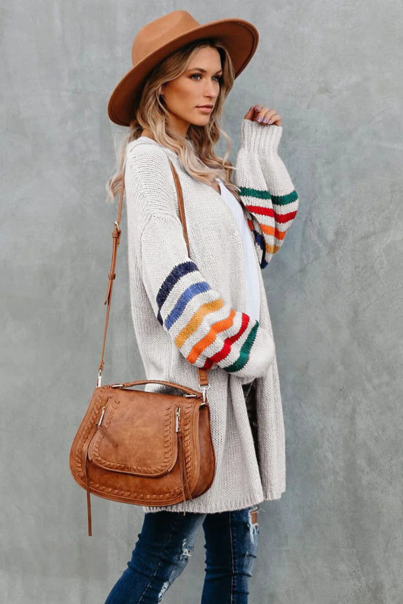 Boho Breeze Stripe Sleeve Knit Cardigan