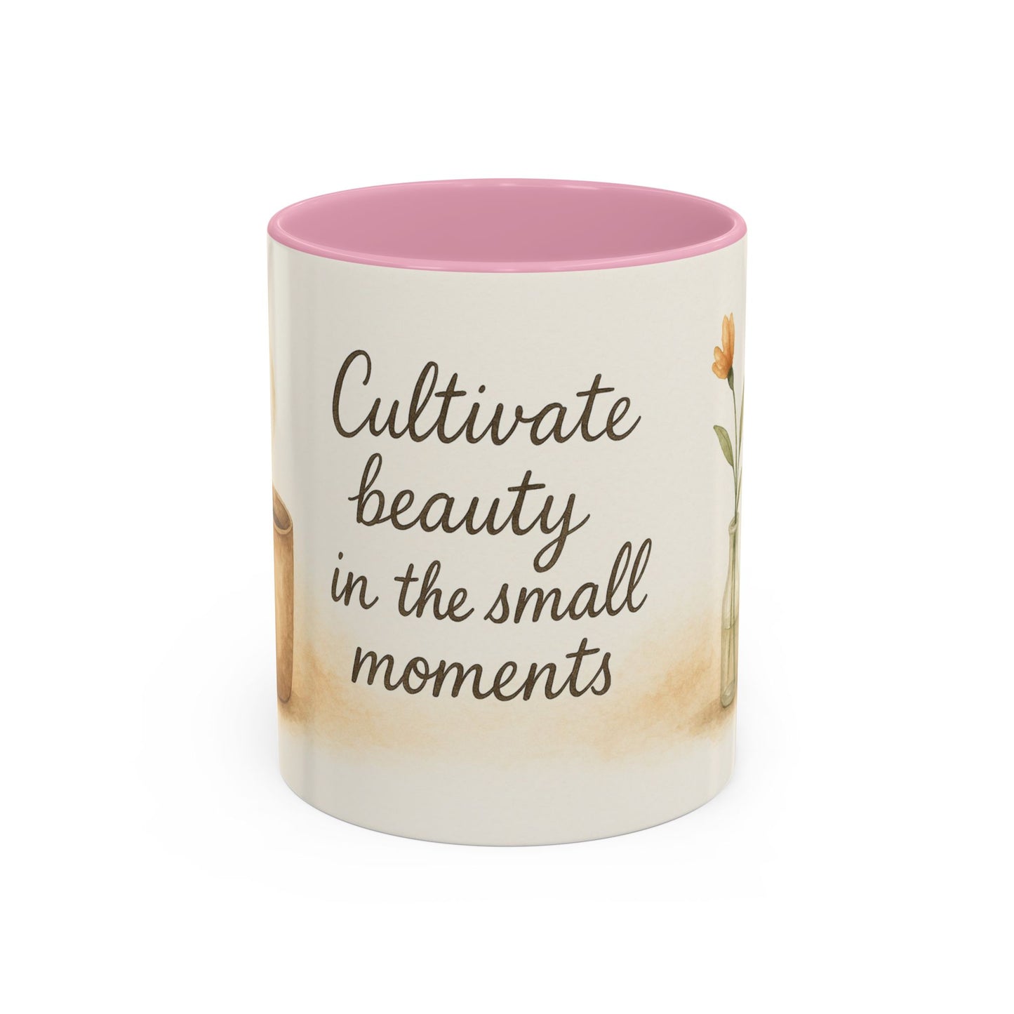 "Cultivate Beauty" Floral Quote Mug – Ceramic Boho Coffee Cup