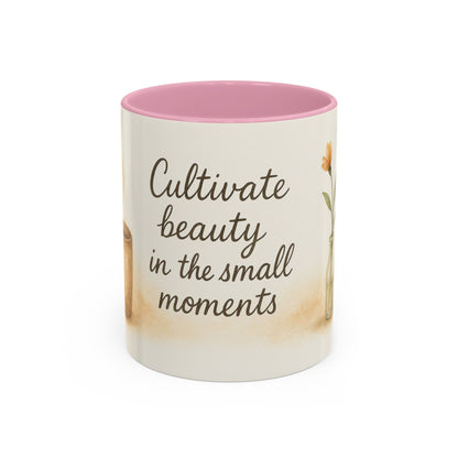 "Cultivate Beauty" Floral Quote Mug – Ceramic Boho Coffee Cup