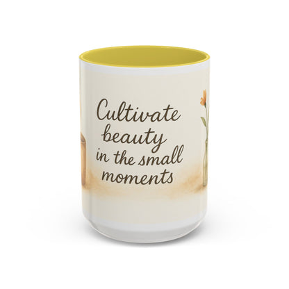 "Cultivate Beauty" Floral Quote Mug – Ceramic Boho Coffee Cup