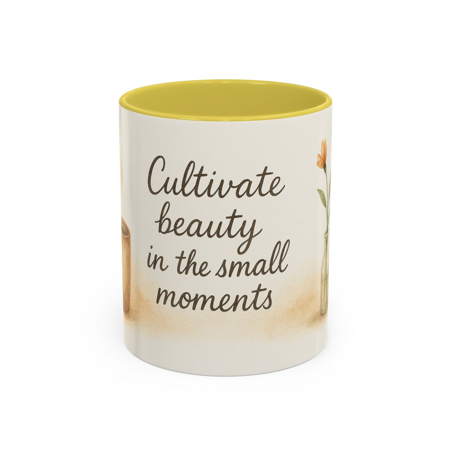 "Cultivate Beauty" Floral Quote Mug – Ceramic Boho Coffee Cup