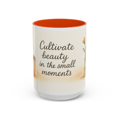 "Cultivate Beauty" Floral Quote Mug – Ceramic Boho Coffee Cup
