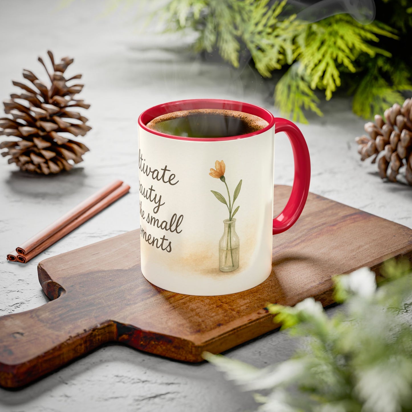 "Cultivate Beauty" Floral Quote Mug – Ceramic Boho Coffee Cup