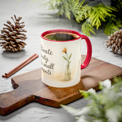 "Cultivate Beauty" Floral Quote Mug – Ceramic Boho Coffee Cup