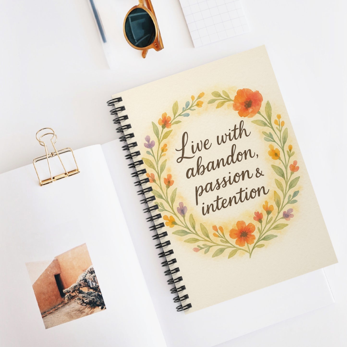 "Live with Abandon" Floral Spiral Notebook – 6" x 8"