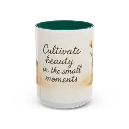 "Cultivate Beauty" Floral Quote Mug – Ceramic Boho Coffee Cup