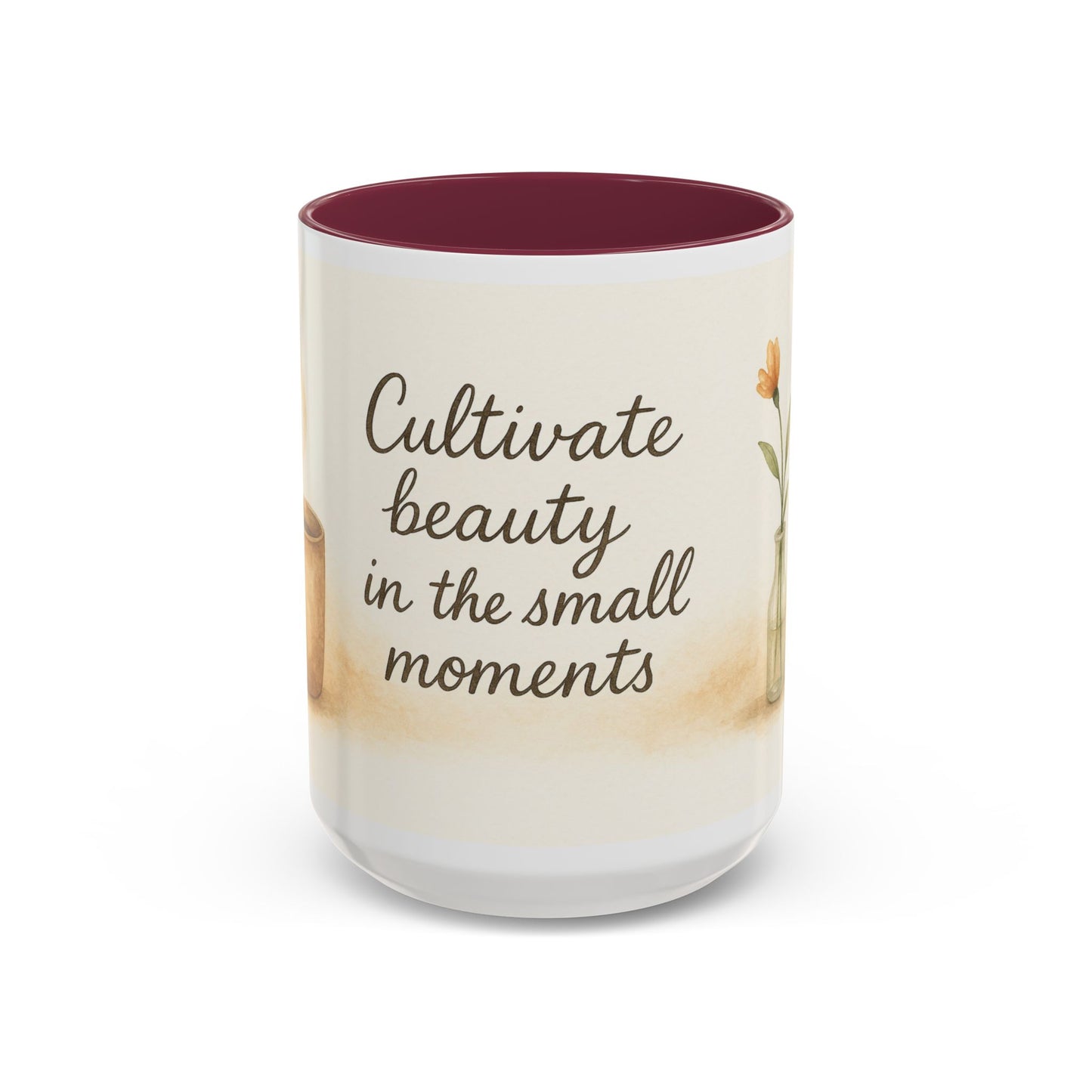 "Cultivate Beauty" Floral Quote Mug – Ceramic Boho Coffee Cup