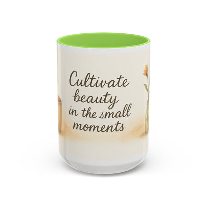 "Cultivate Beauty" Floral Quote Mug – Ceramic Boho Coffee Cup