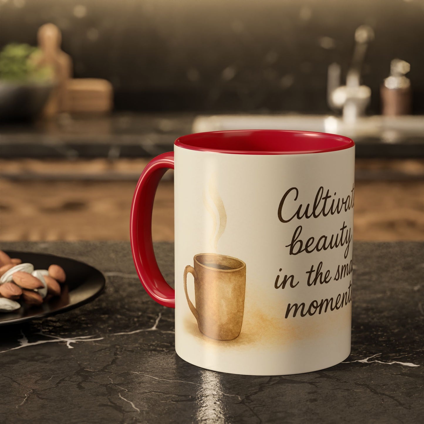 "Cultivate Beauty" Floral Quote Mug – Ceramic Boho Coffee Cup