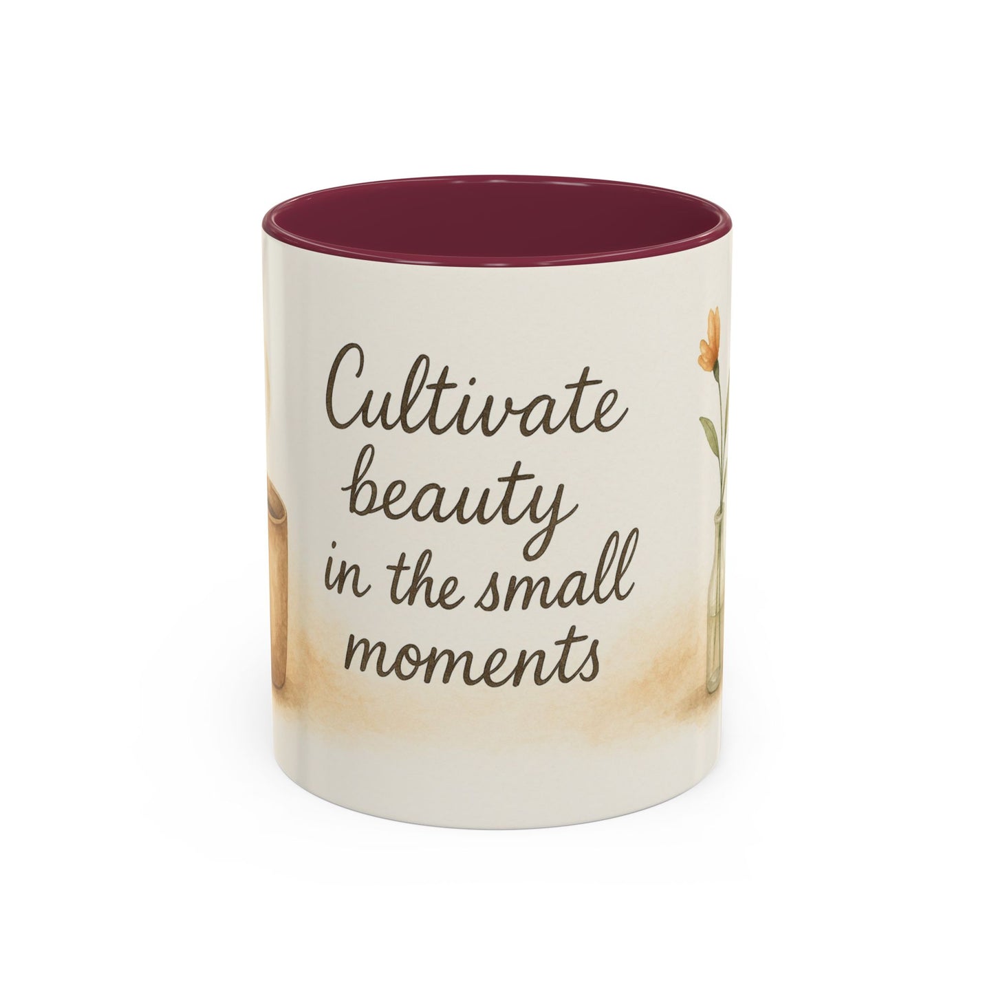 "Cultivate Beauty" Floral Quote Mug – Ceramic Boho Coffee Cup
