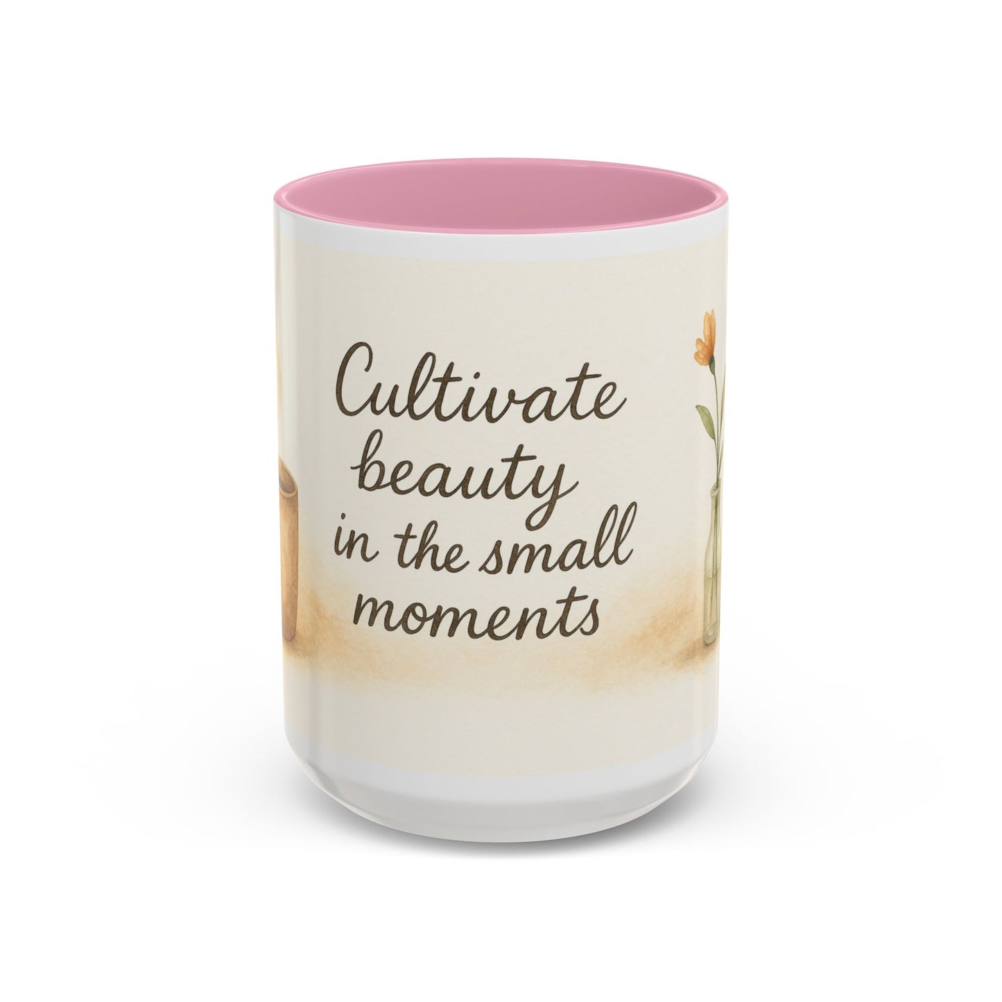 "Cultivate Beauty" Floral Quote Mug – Ceramic Boho Coffee Cup
