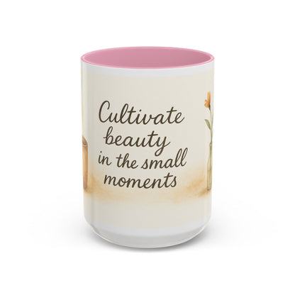 "Cultivate Beauty" Floral Quote Mug – Ceramic Boho Coffee Cup