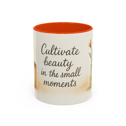 "Cultivate Beauty" Floral Quote Mug – Ceramic Boho Coffee Cup