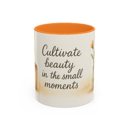 "Cultivate Beauty" Floral Quote Mug – Ceramic Boho Coffee Cup