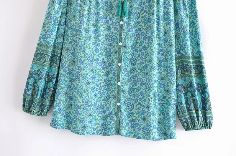 Boho Breeze Long Sleeve Top – Green