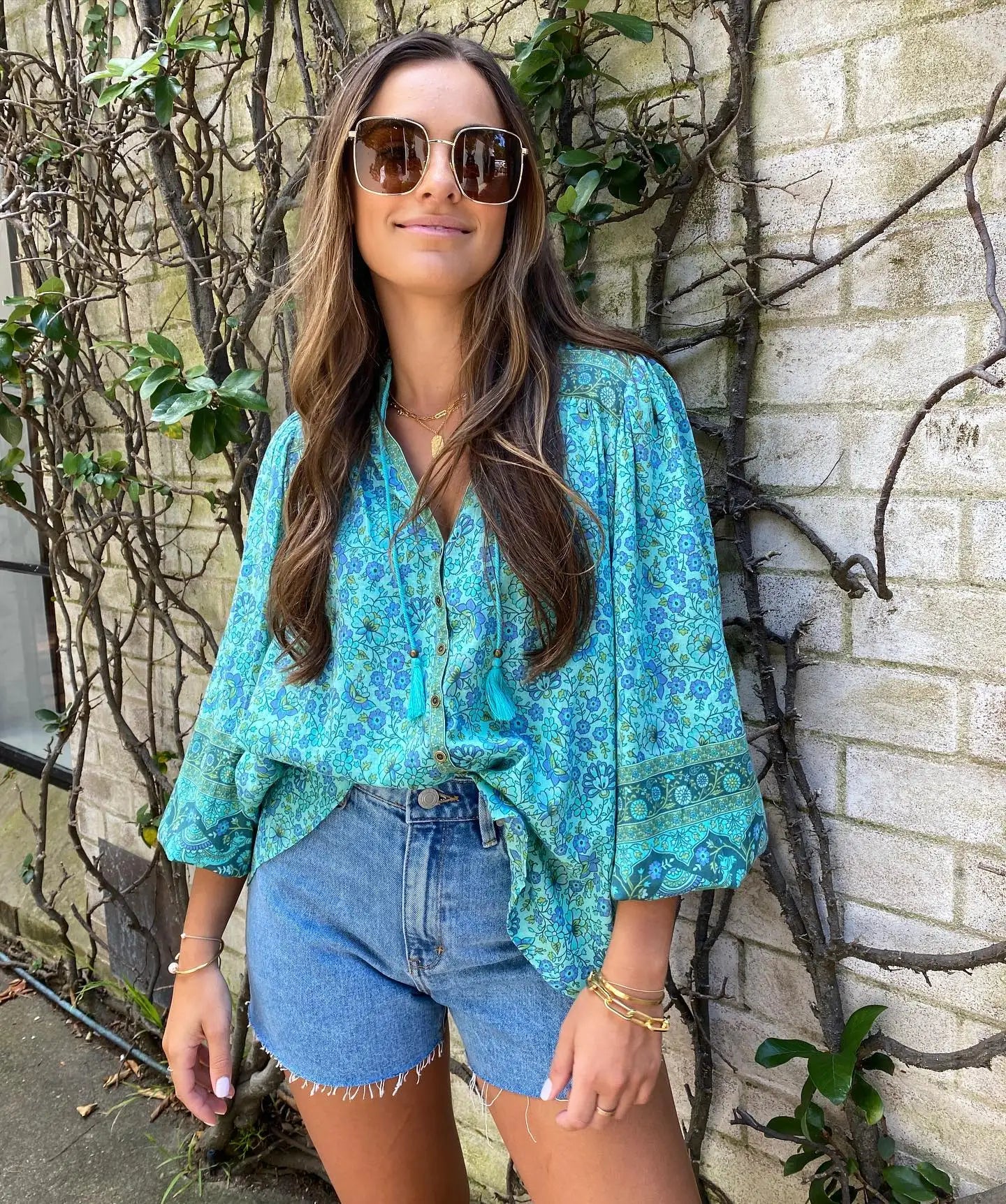Boho Breeze Long Sleeve Top – Green