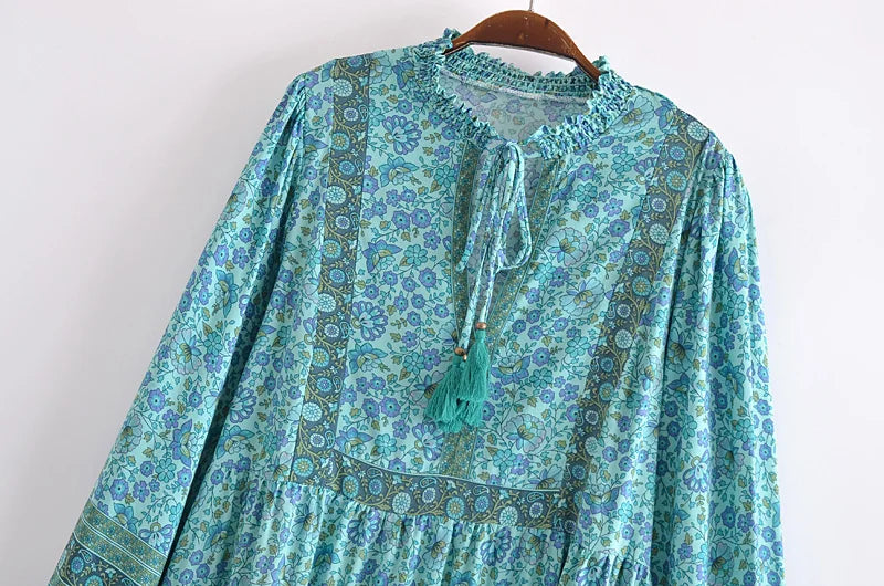 Emerald Breeze Boho Midi Dress