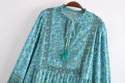 Emerald Breeze Boho Midi Dress