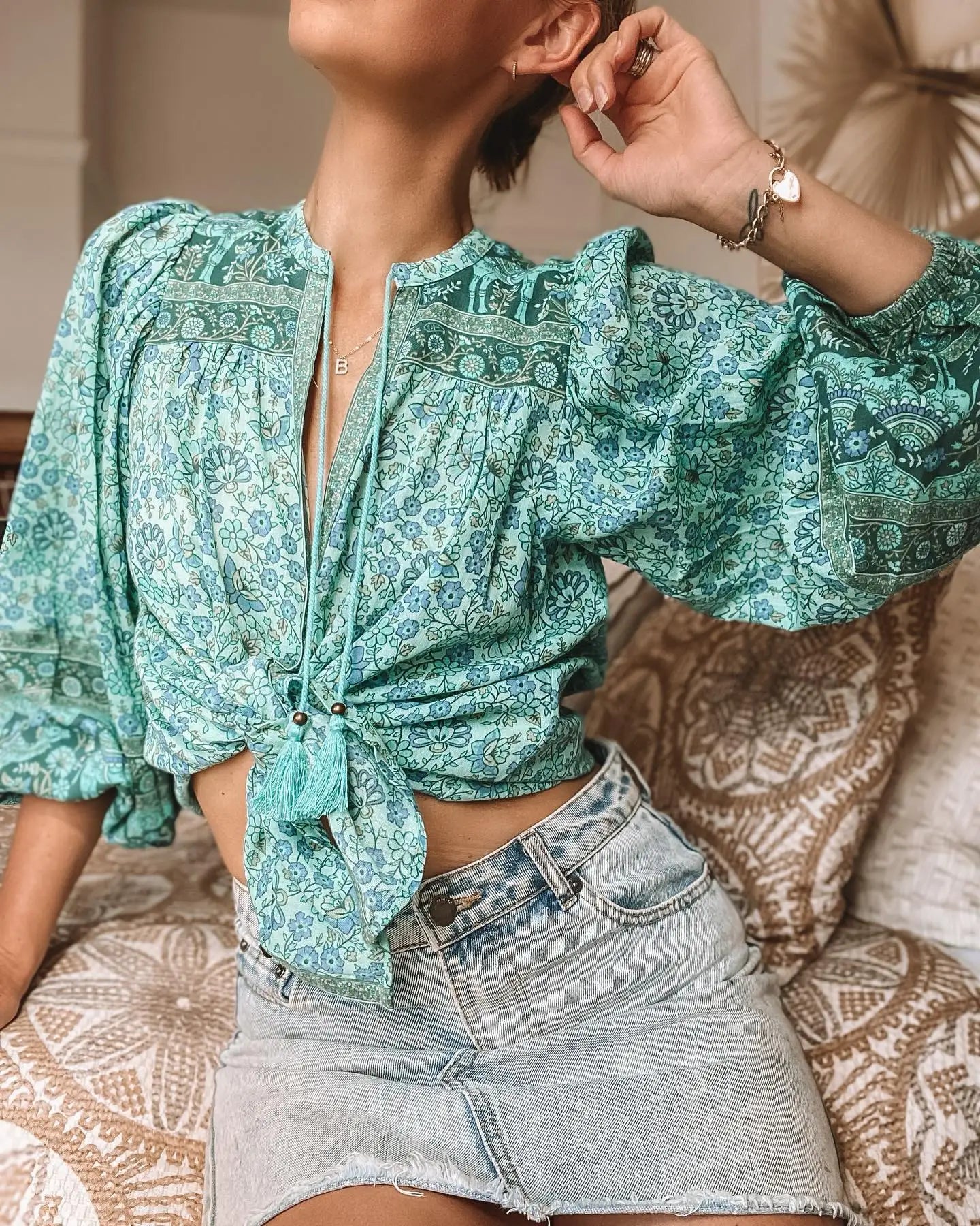 Boho Breeze Long Sleeve Top – Green