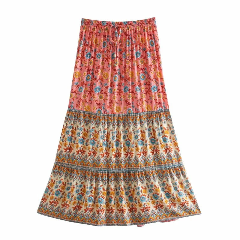 Sunpetal Fields Tiered Boho Maxi Skirt