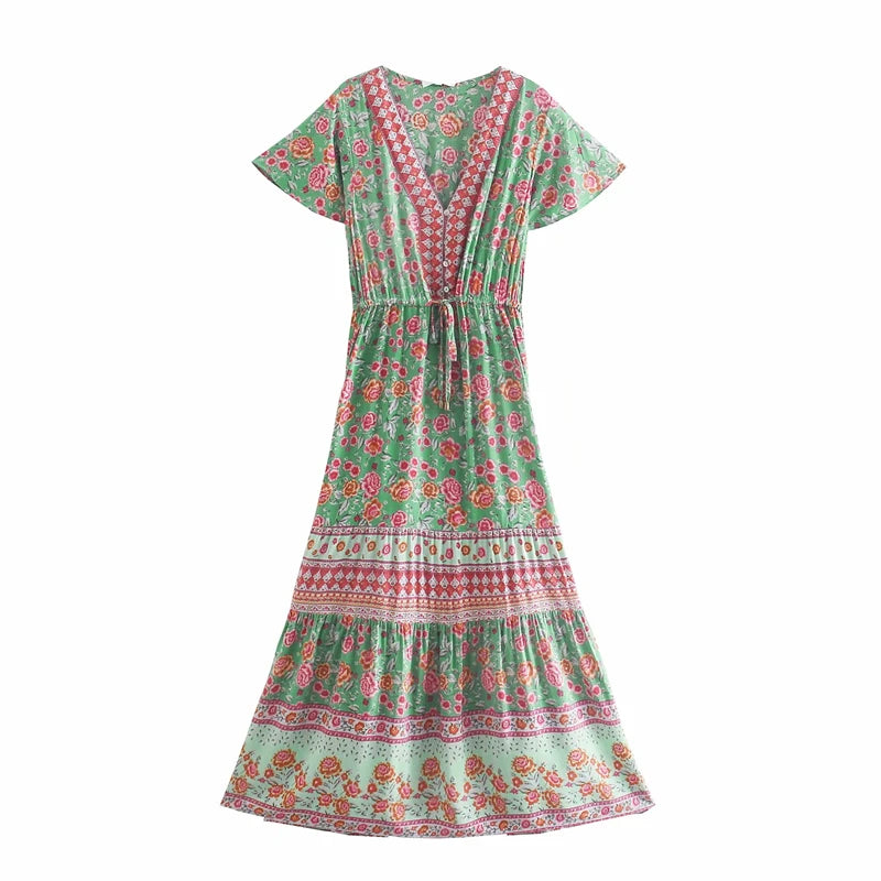 Boho Floral Button-Front Maxi Dress – Cotton &amp; Rayon Blend