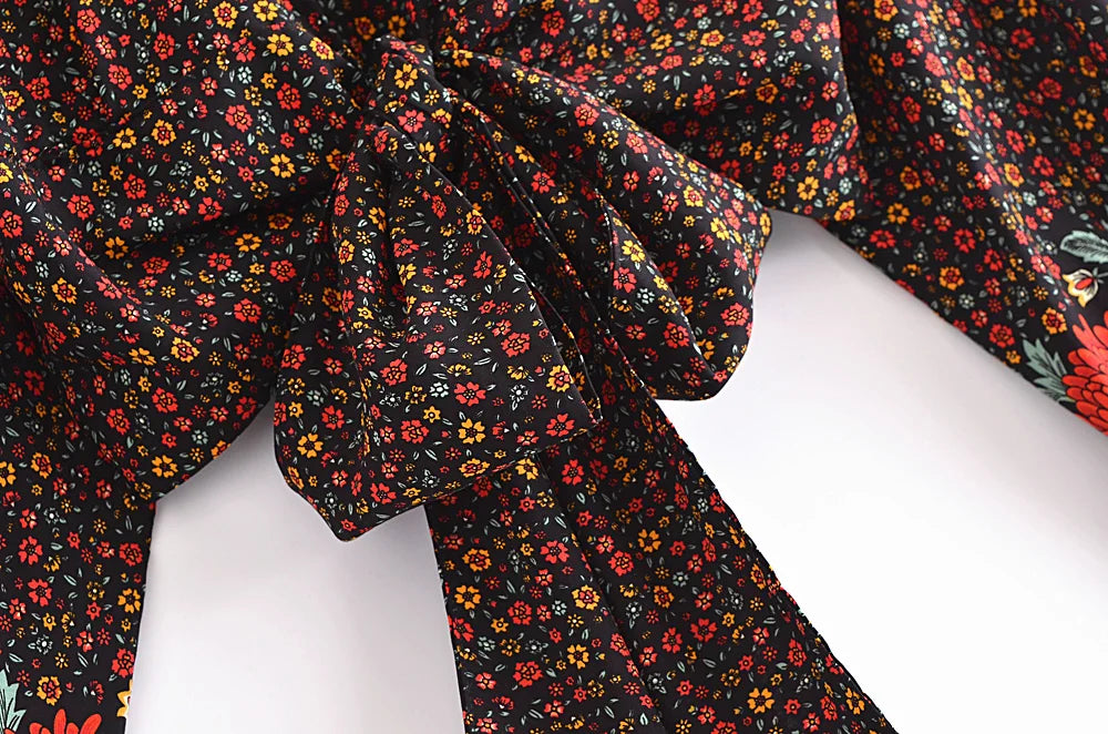 Boho Noir Garden Tie-Front Blouse