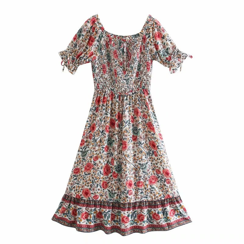 Boho Off-Shoulder Ruffle Dress – Wildflower Bloom (XS–L)
