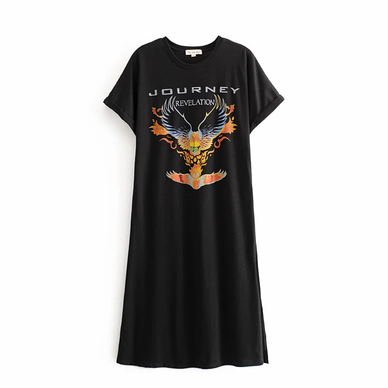 Rock Spirit Graphic Tee Dress - Vintage Black