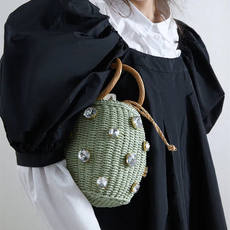 Artisan Sparkle Woven Bucket Bag - Boho Chic